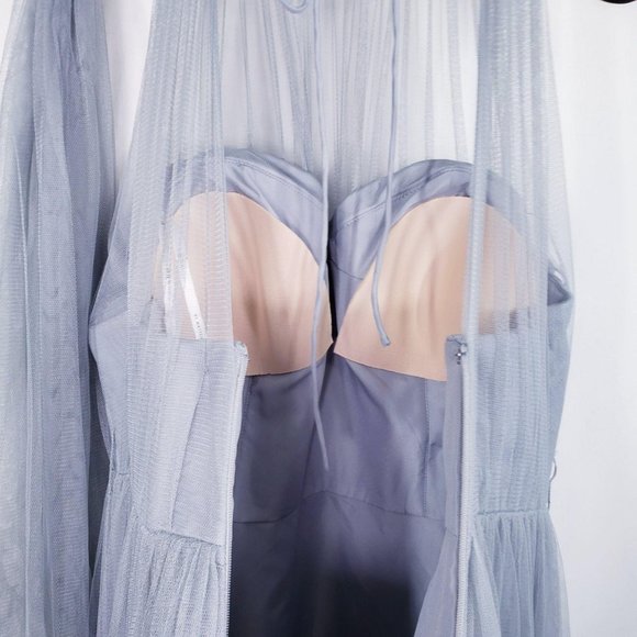 BHLDN Dress 10 Grey Sweetheart Tulle Medium Bridesmaid Gown Scarf Belt W TOO - Picture 8 of 13